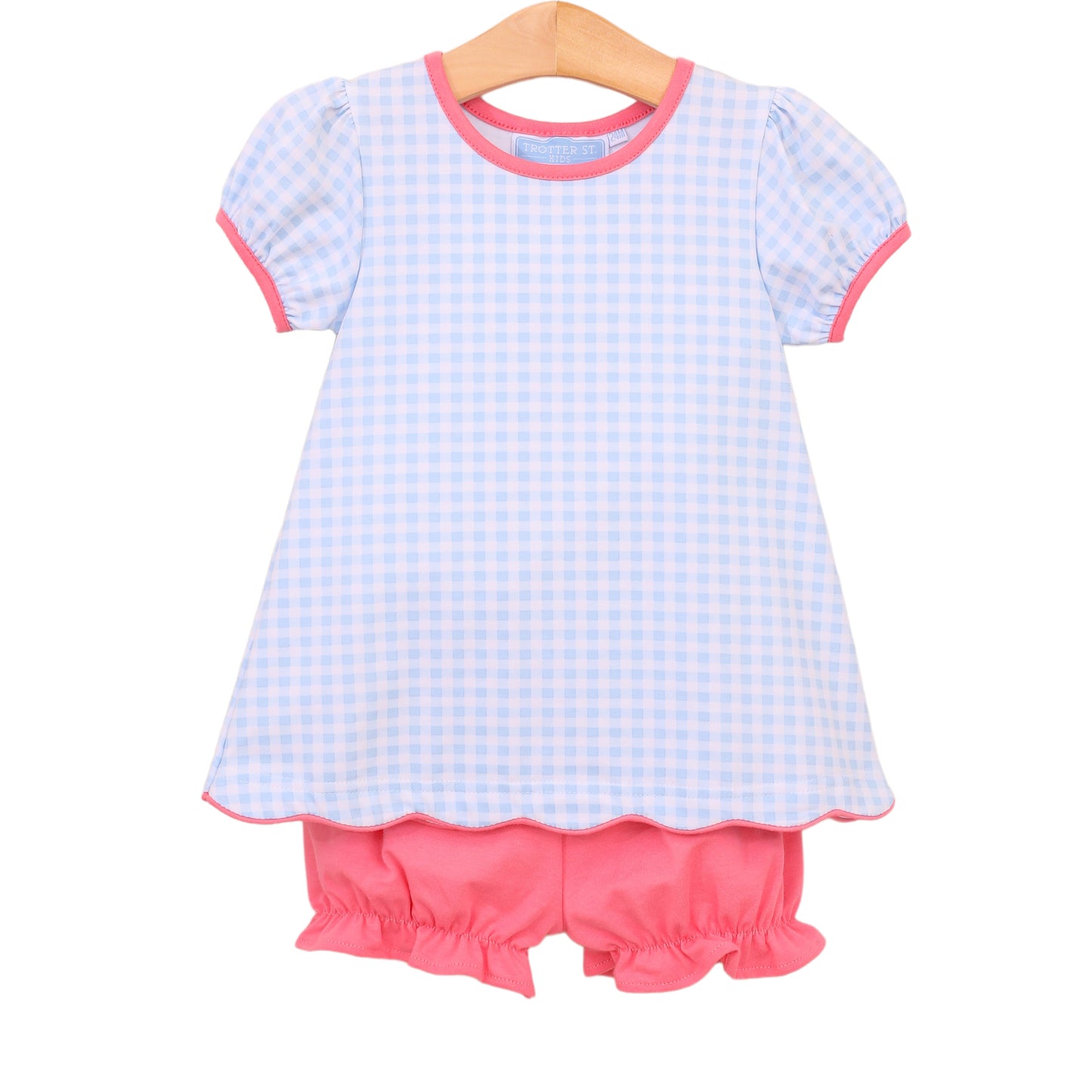 Cecilia Light Blue Gingham/Pink Girls Bloomer Set