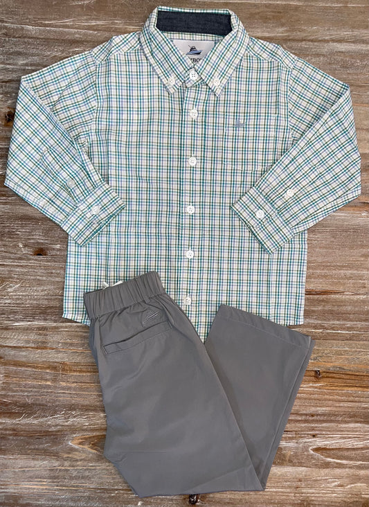 Blue/Khaki/Turquoise Boys Button Down Shirt