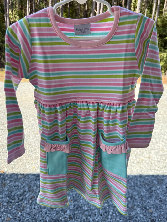 Multi Popover Ruffle Pocket Girls Dress