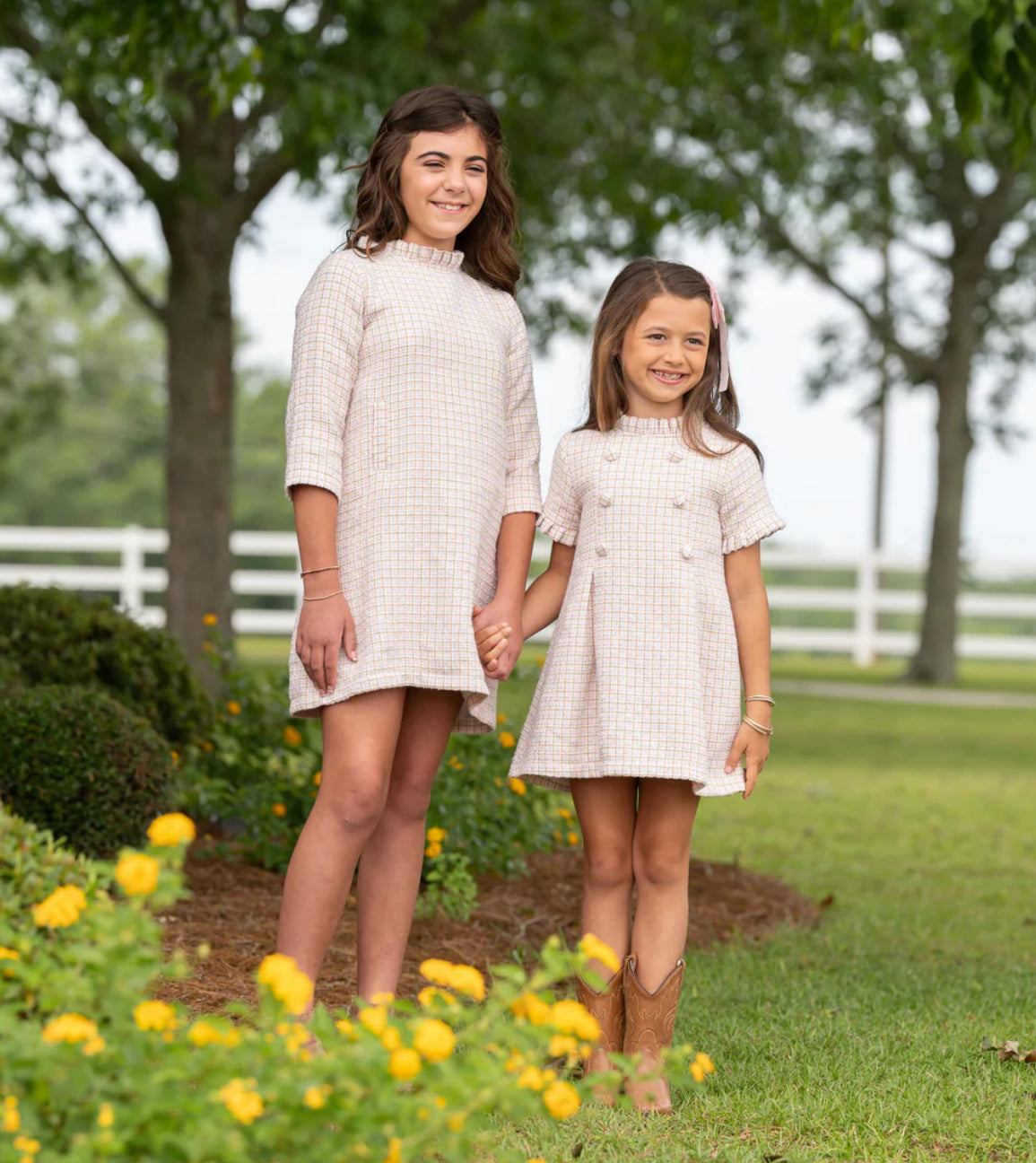 Pink Brown Tweed Girls Dress