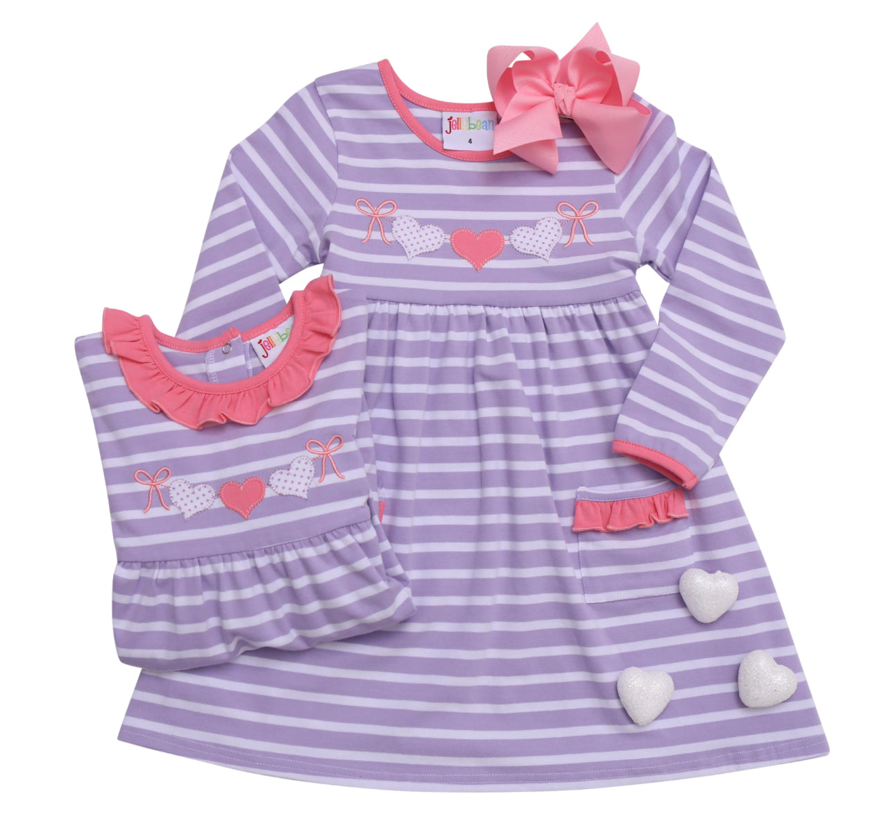 Heart Banner Appliqué Girls Pocket Dress