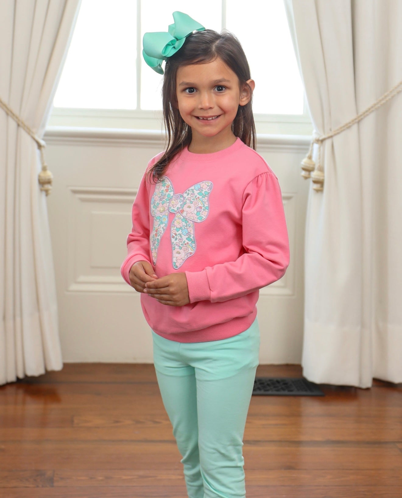 Floral Bow Girls French Terry Pullover