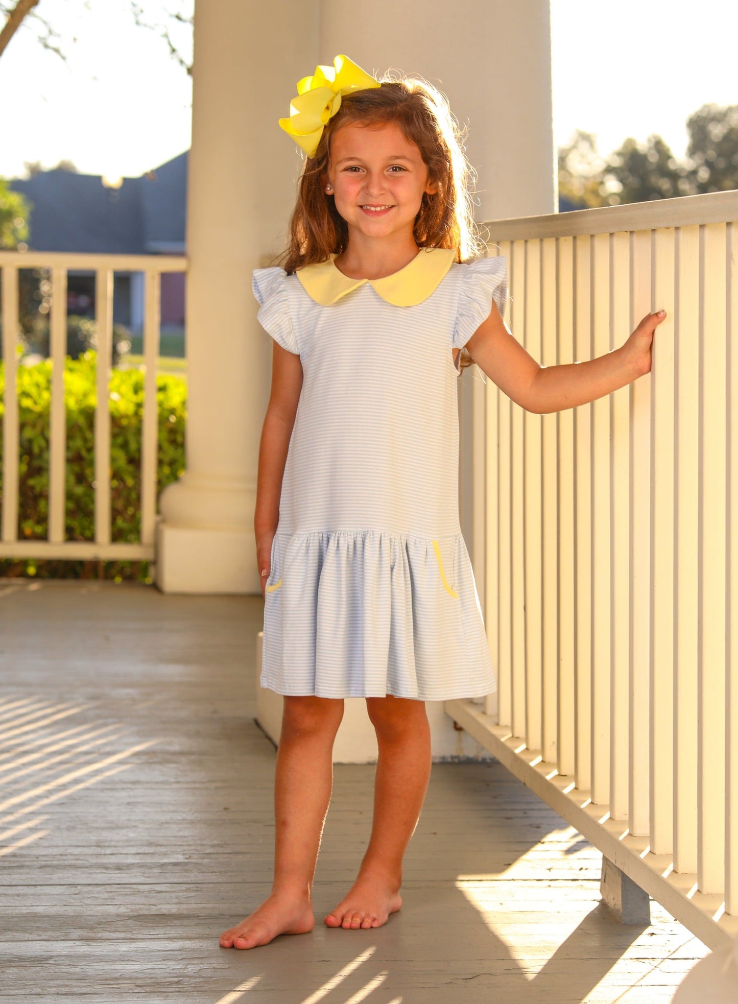 Genevieve Light Blue & Yellow Girls Dress