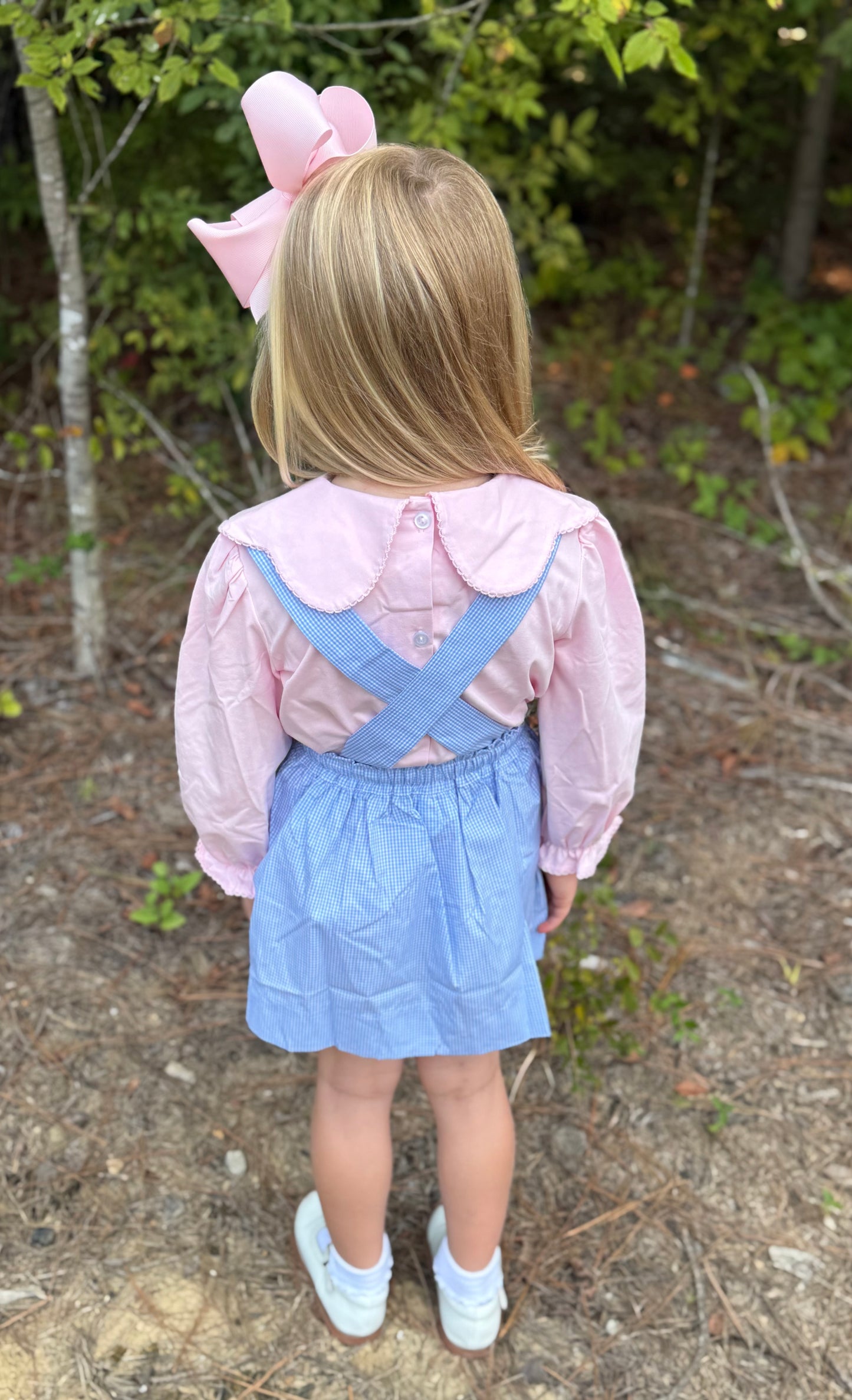 Blue Gingham Smocked Girls Flowers Jumper