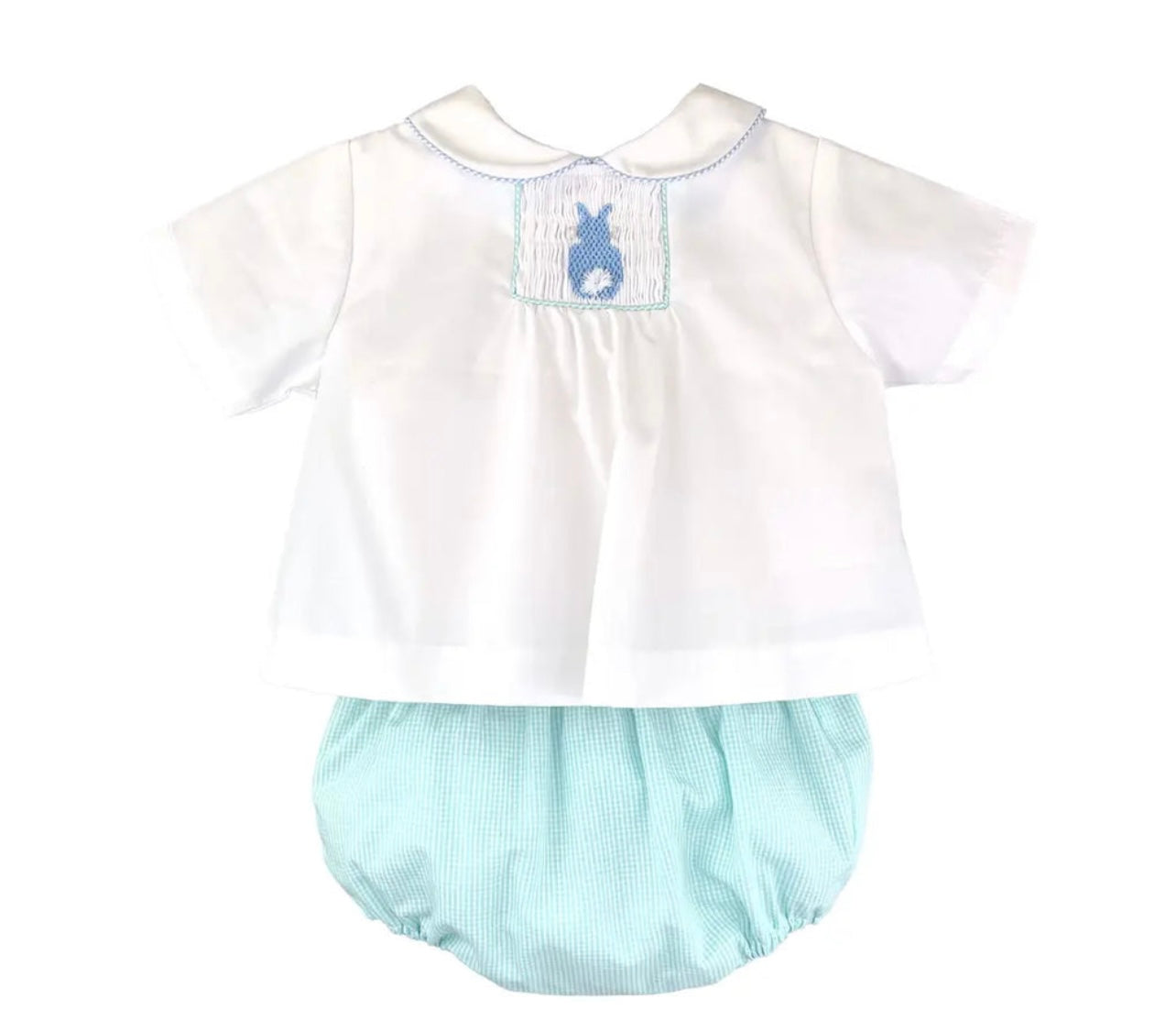 Petit Ami Aqua Check Bunny Boys Diaper Set with Bonnet