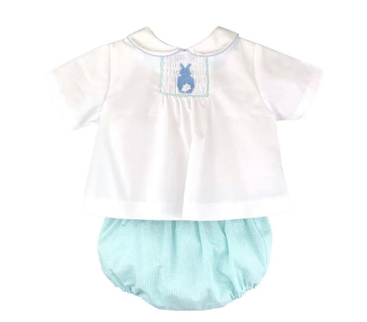 Petit Ami Aqua Check Bunny Boys Diaper Set with Bonnet