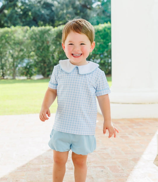 Powder Blue Plaid Boys Bloomer Set