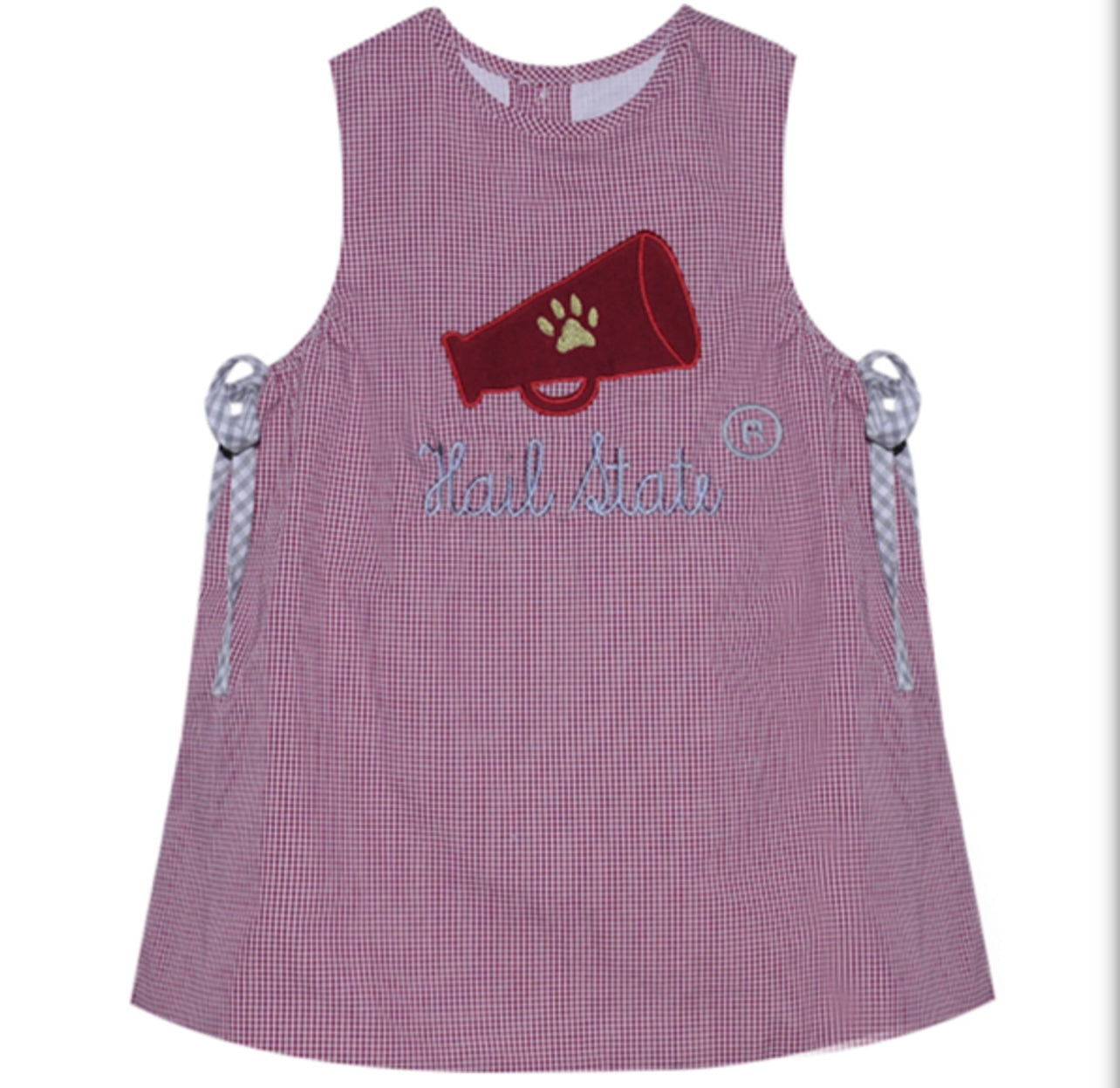 Megaphone Appliqué Girls Maroon/White Gingham Dress