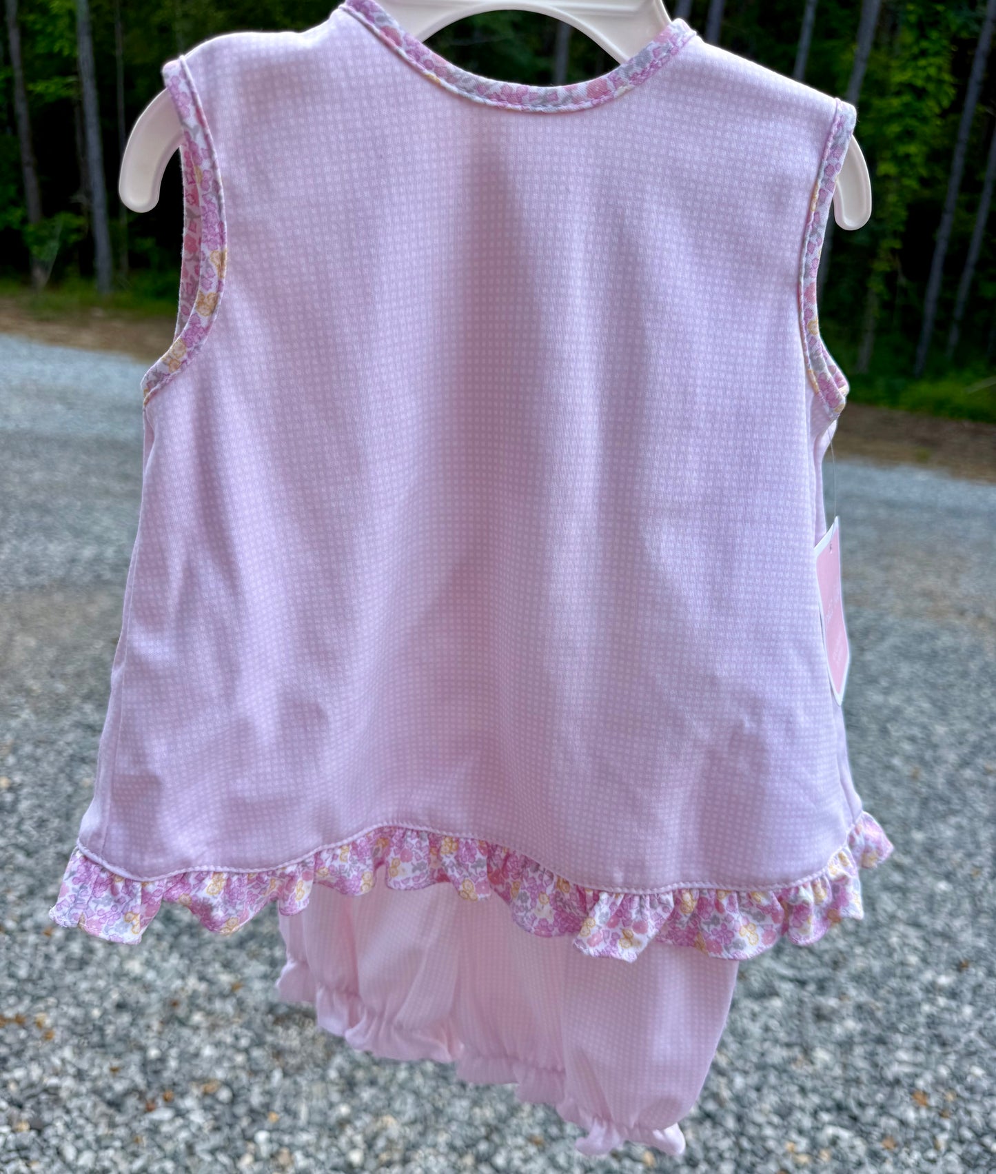 Pink Knit Gingham/Multi Flower Girls Bloomer Set