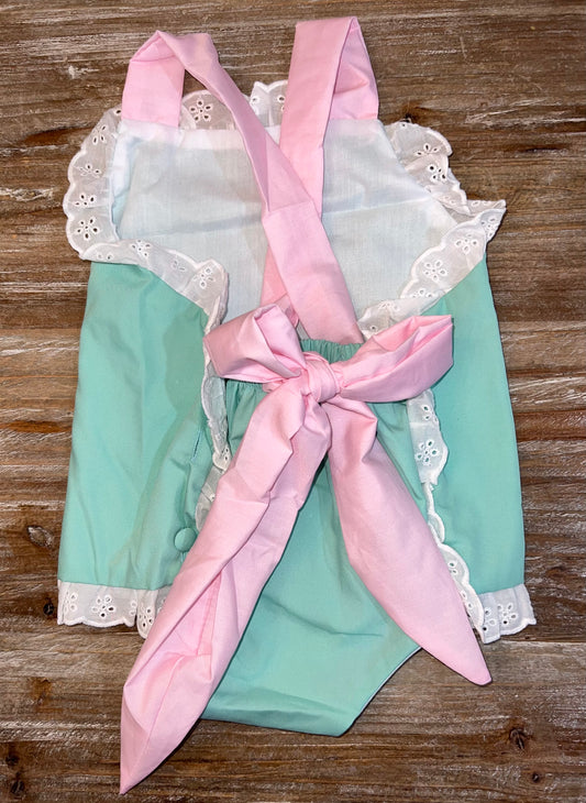 Hampton Mint & Light Pink Girls Sunsuit