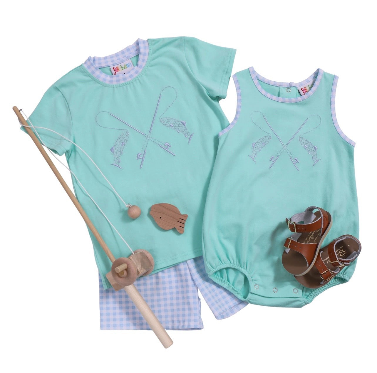 Fishing Embroidery Boys Short Set