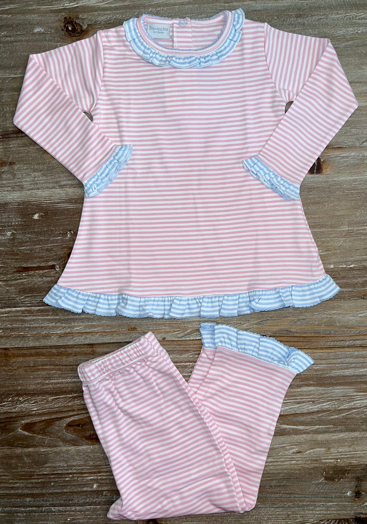 Squiggles Ruffle Girls Pant Set-Light Pink/Blue