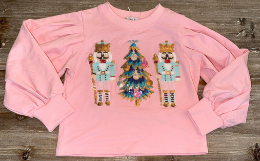 Nutcracker Sequin Puff Sleeve Girls Sweatshirt
