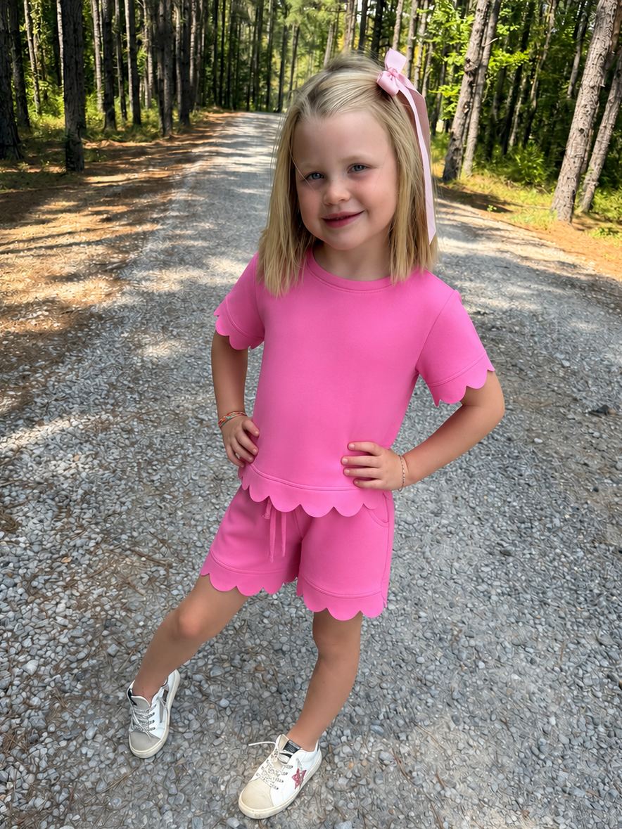 Pink Scallop Girls Short Set