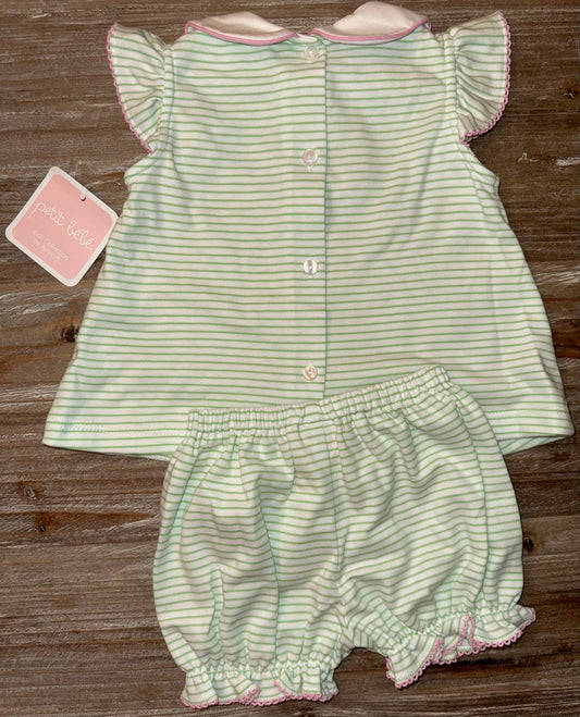 Green Knit Stripe Flower Girls Bloomer Set