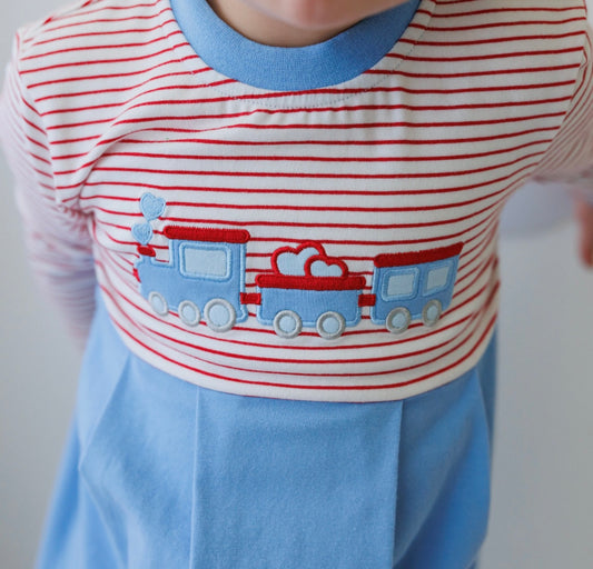 All Aboard Heart Train Boys Romper