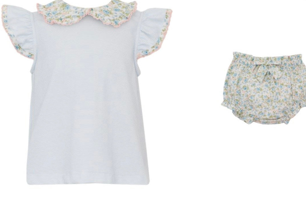 Light Blue Floral Girls Knit Bloomer Set