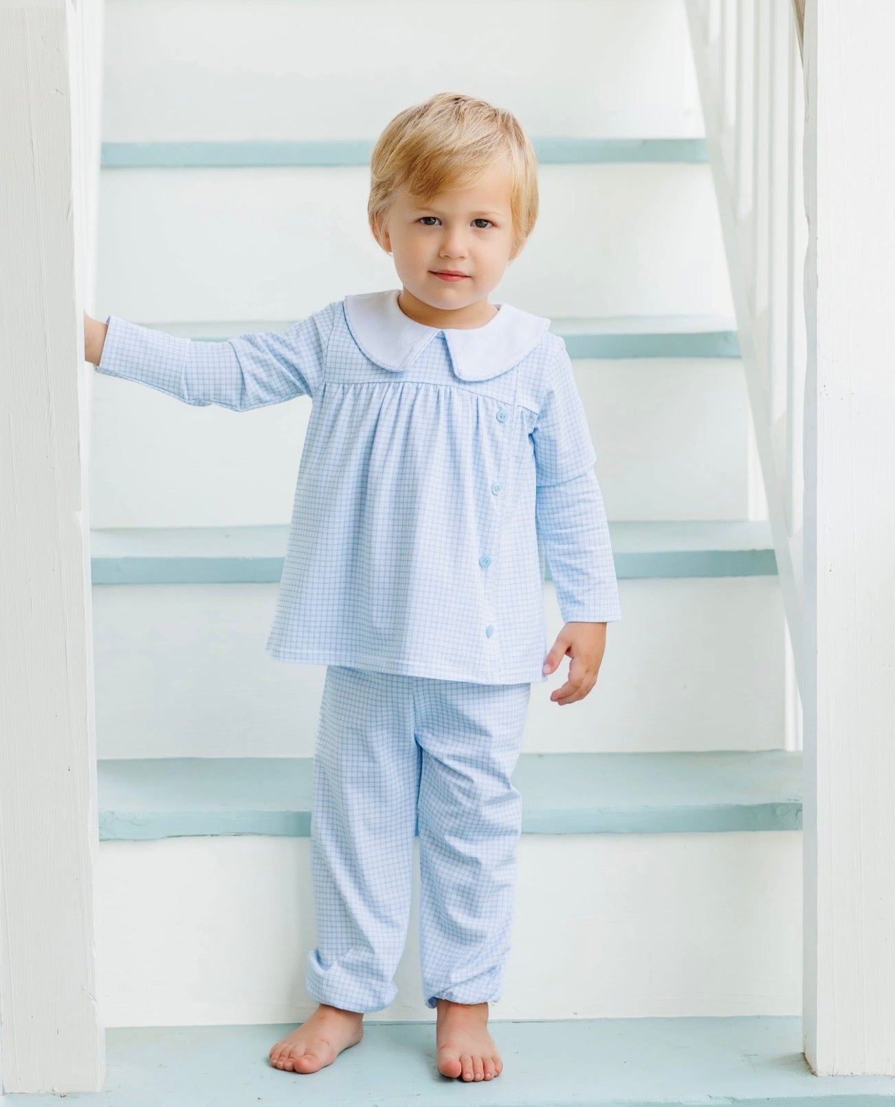Liam Light Blue Windowpane Boys Bloomer Pants Set