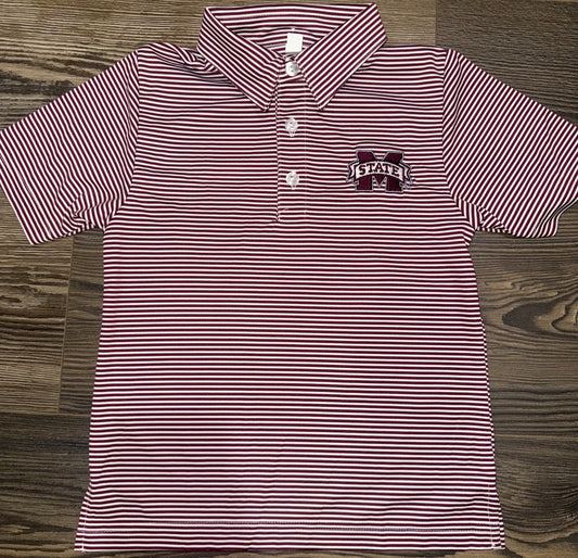 Mississippi State Maroon Stripe Boys Polo