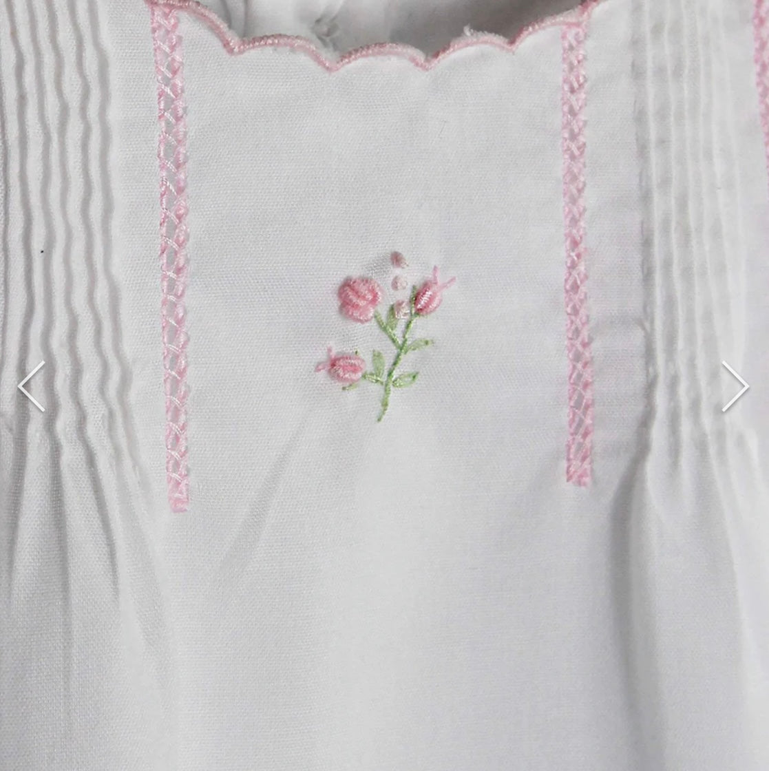 Petit Ami White Flower Embroidered Heirloom Girls Bubble