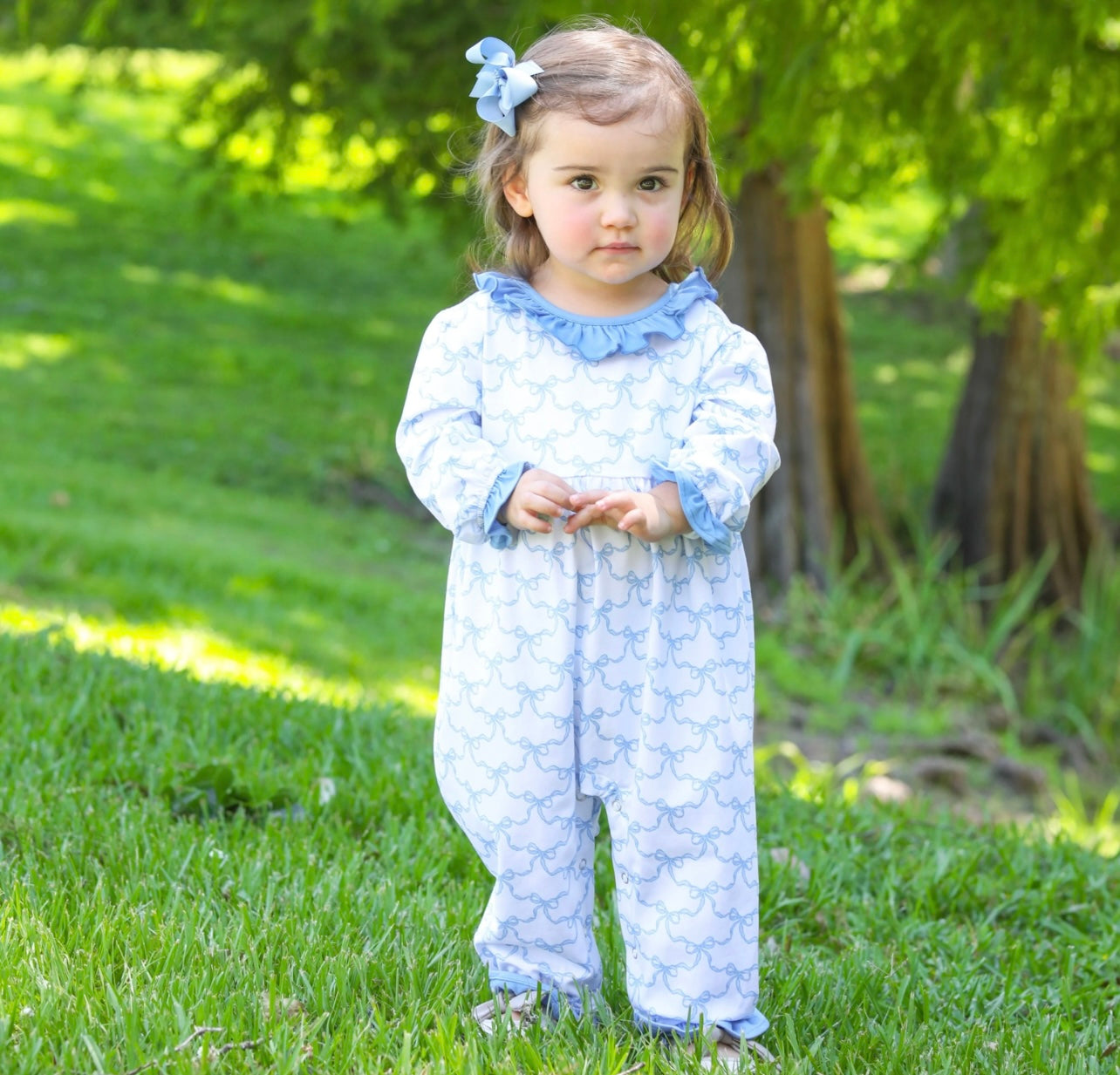 Blue Trellis Girls Bow Romper