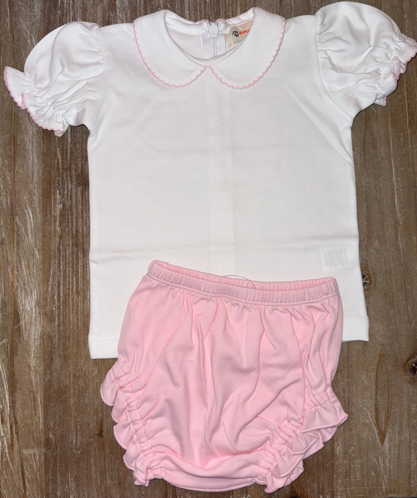 White/Light Pink Girls Bloomer Set