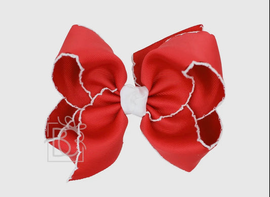 Beyond Creations 5.5” Crochet Edge Bow on Alligator Clip Red & White