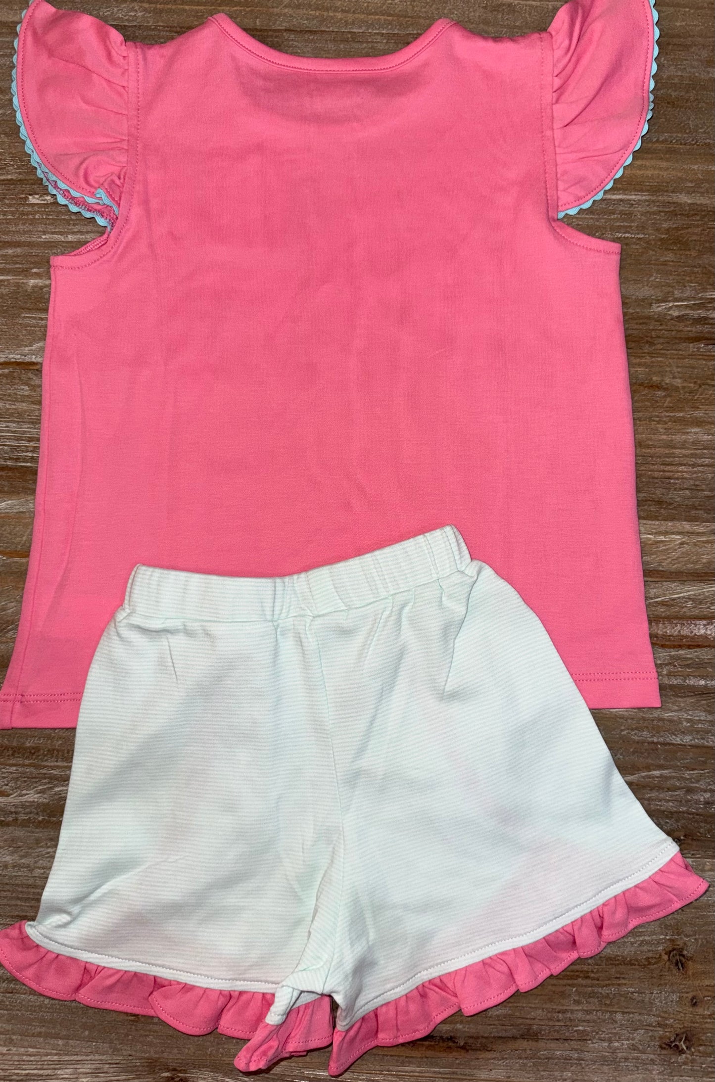 Pink/Blue Ruffle Girls Short Set with Ric/Rac Top