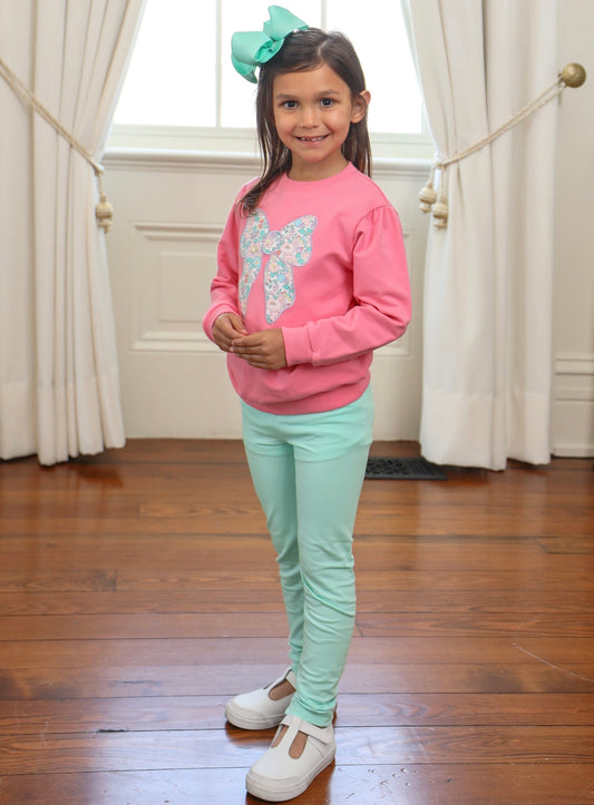 Floral Bow Girls French Terry Pullover