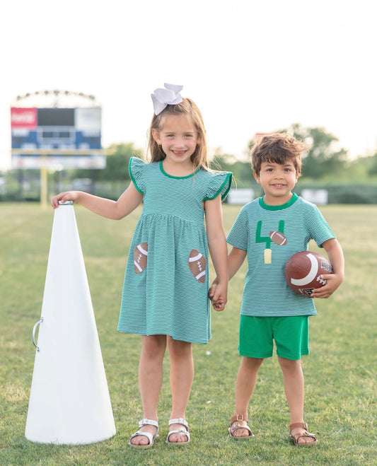 Let’s Cheer Football Green Stripe Girls Pocket Dress