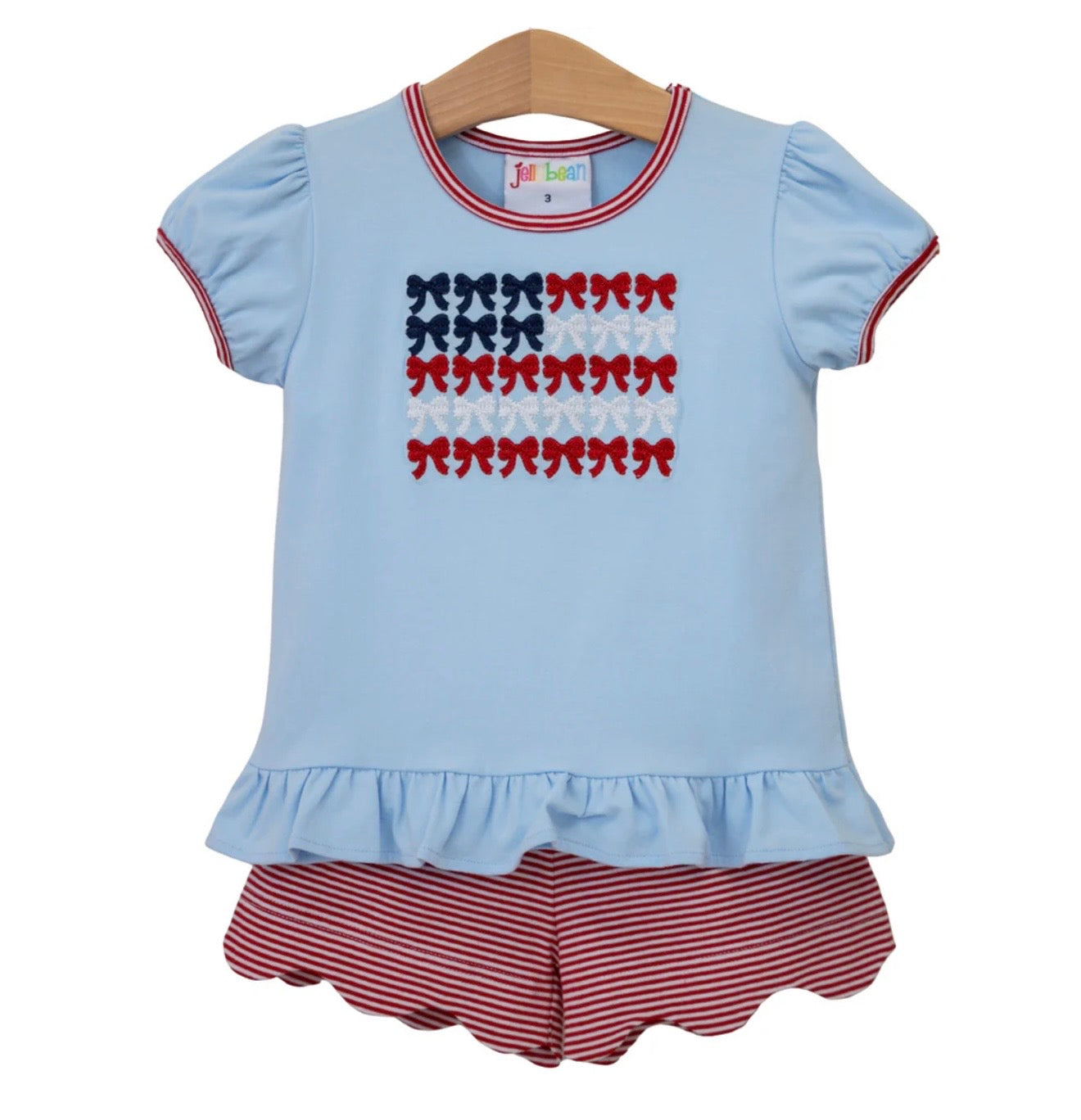 Red, White, and Bows Patriotic Girls Scallop Short Set