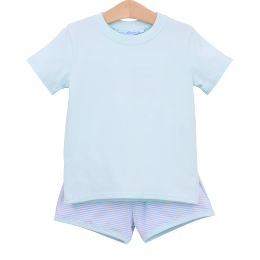 Thomas Light Blue Stripe/Mint Boys Short Set