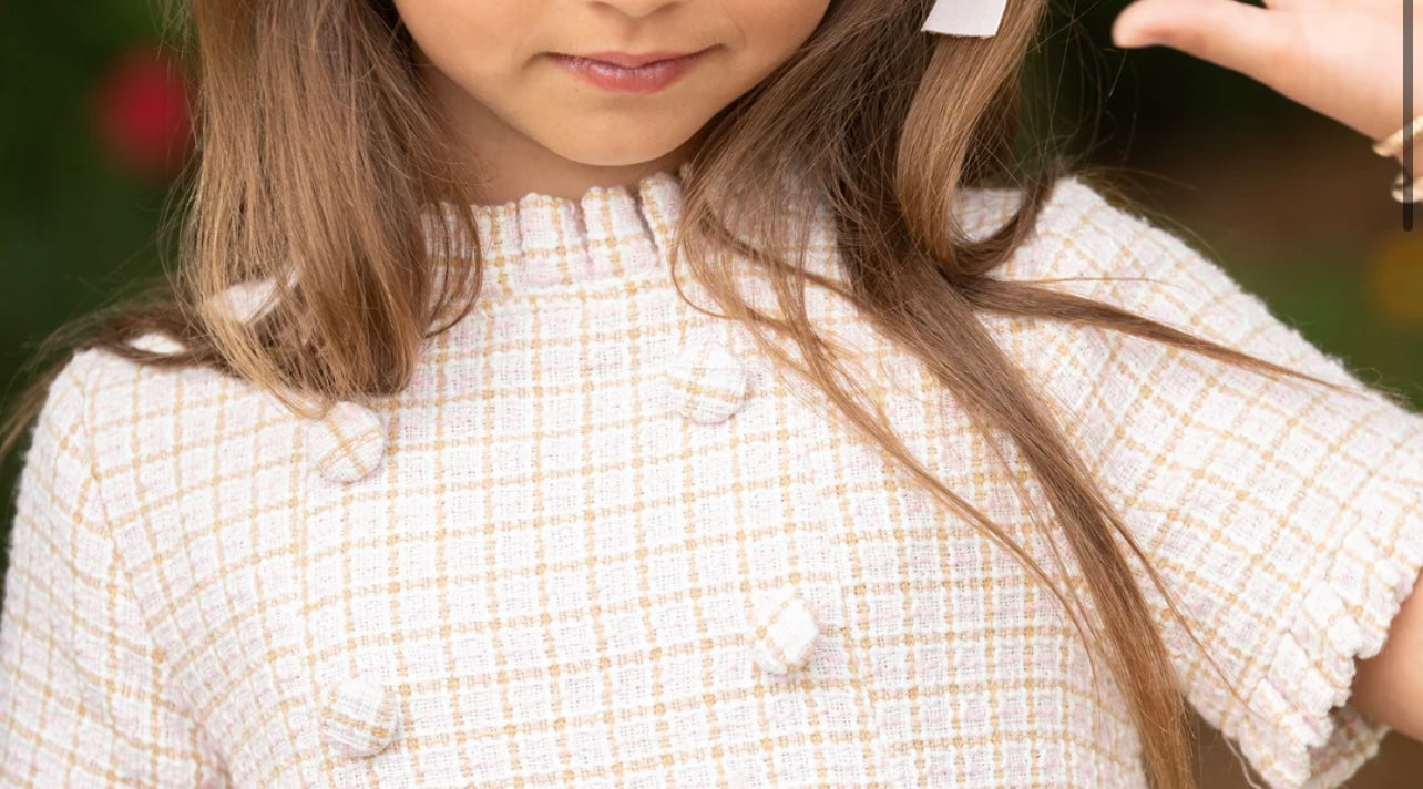 Pink Brown Tweed Girls Dress