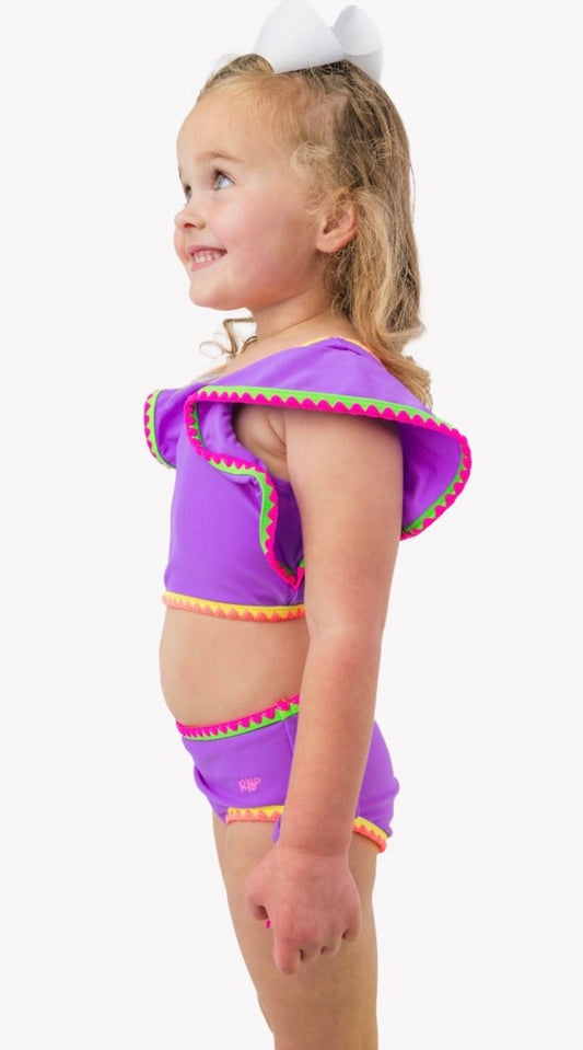 Neon Purple Crochet Girls Tankini