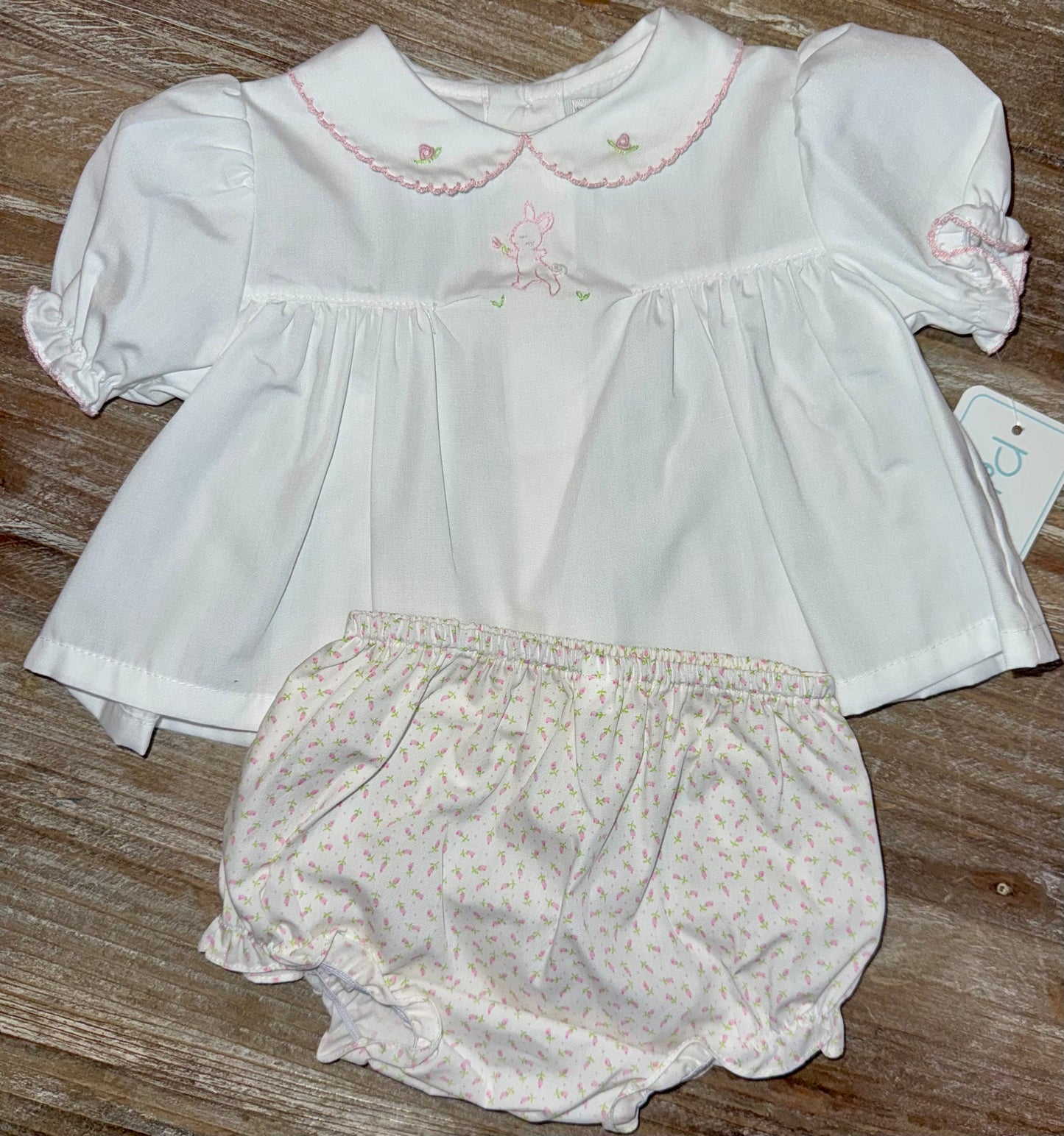 Bunny Stitched Girls Bloomer Set with Bonnet