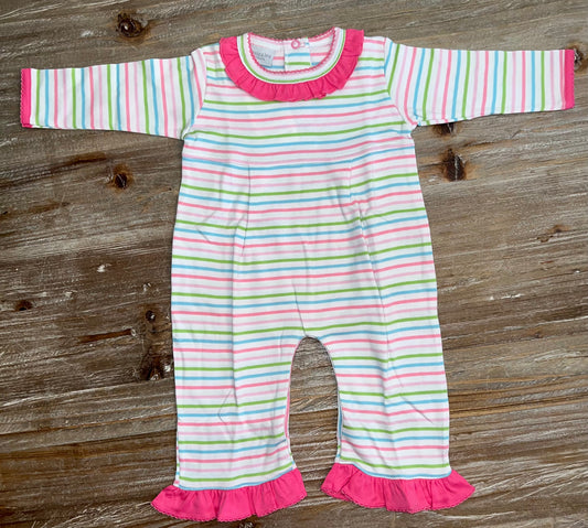 Squiggles Hot Pink Striped Girls Ruffle Romper