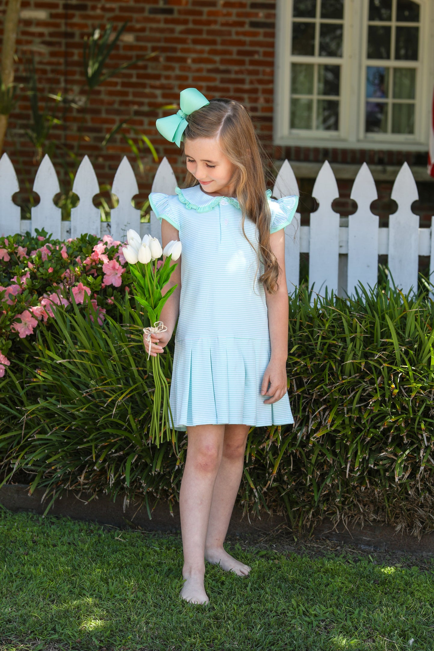 Camilla Mint Stripe Girls Dress