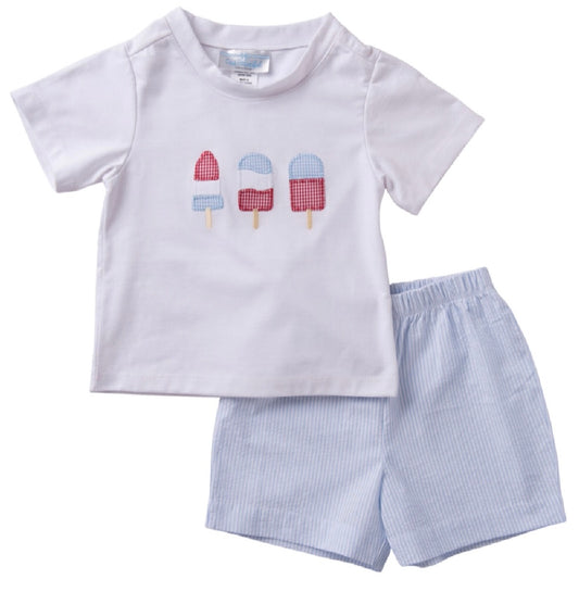 Patriotic Popsicle Seersucker Boys Short Set