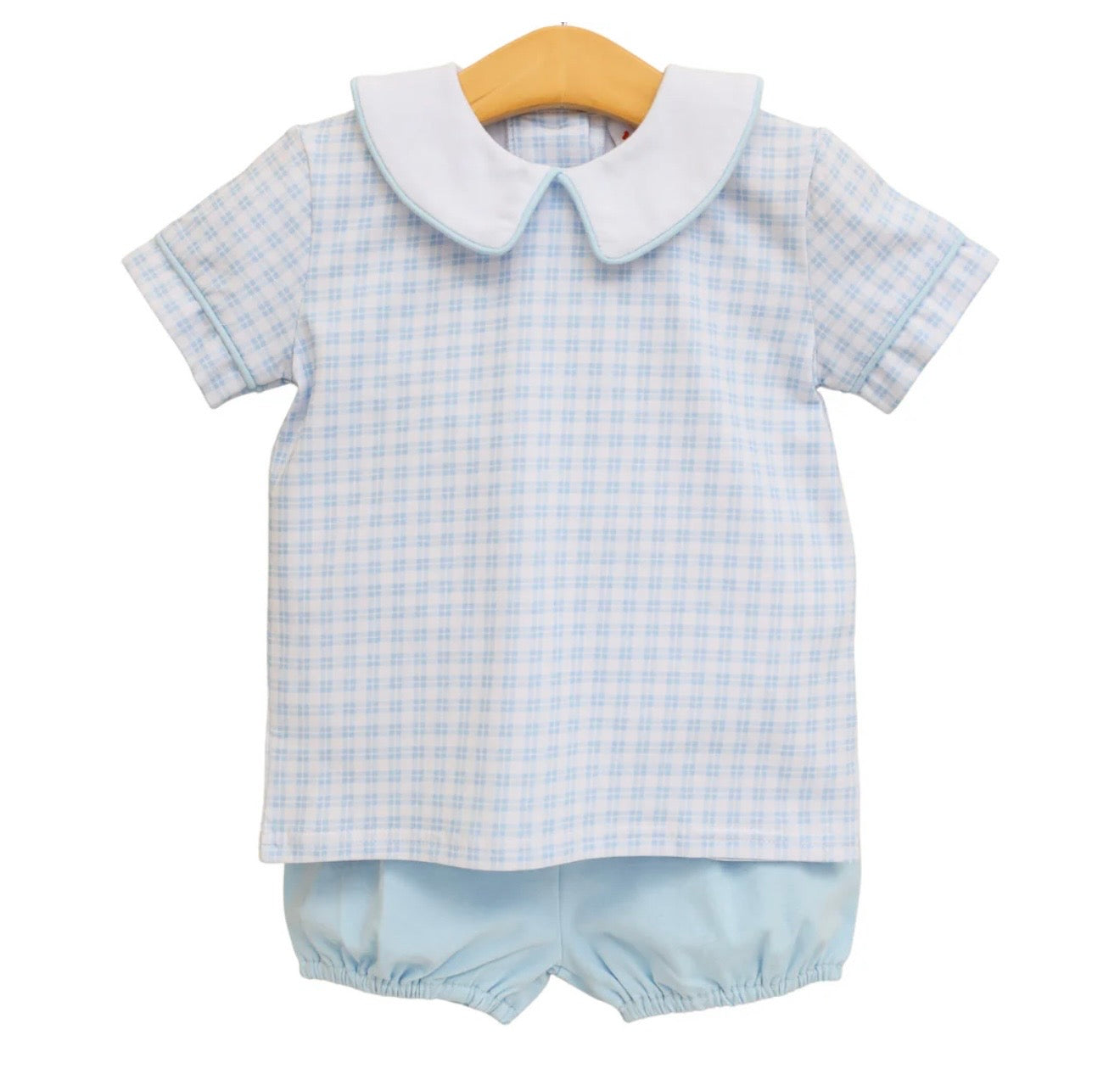 Powder Blue Plaid Boys Bloomer Set