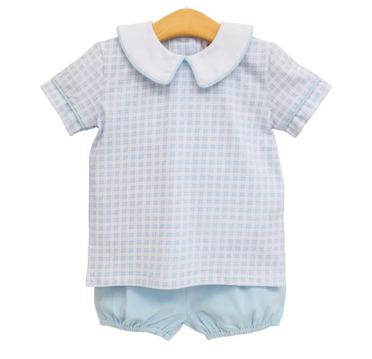 Powder Blue Plaid Boys Bloomer Set