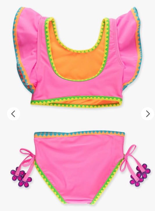Neon Pink Crochet Girls Tankini