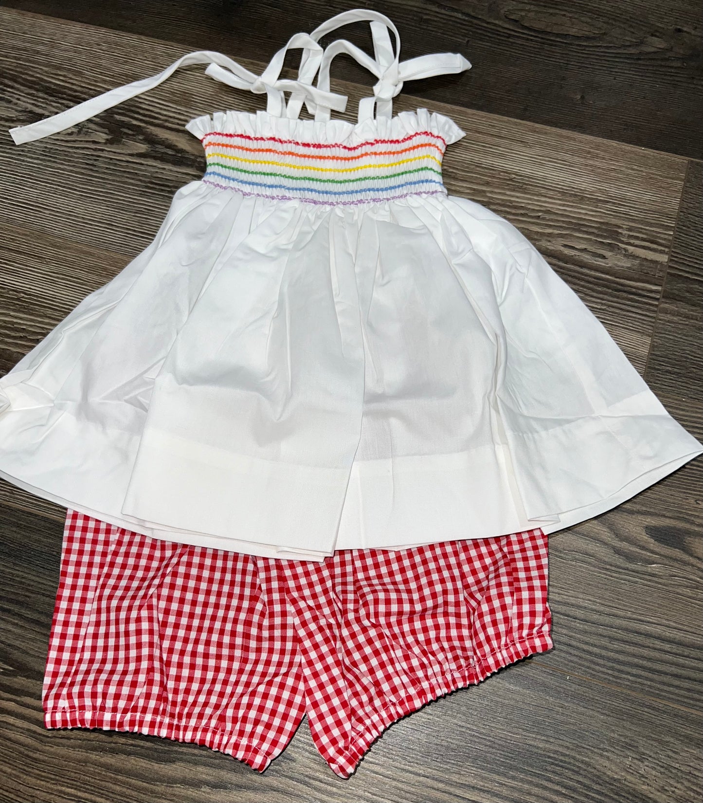 Vivian Smocked Tie Shoulder Girls Bloomer Set