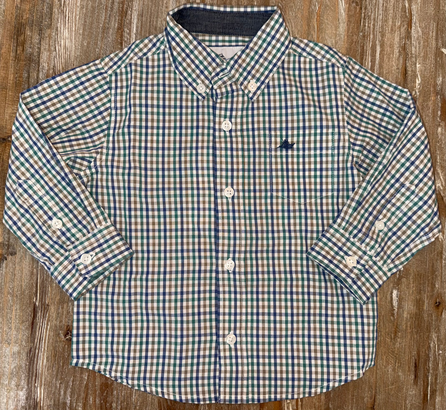 Blue/Green/Brown Boys Button Down Shirt