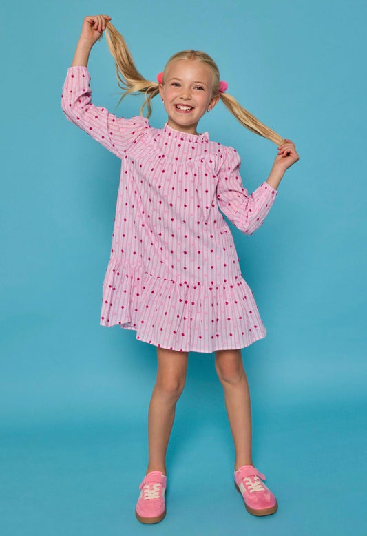 Magenta Clip Dot Girls Stripe Jody Dress