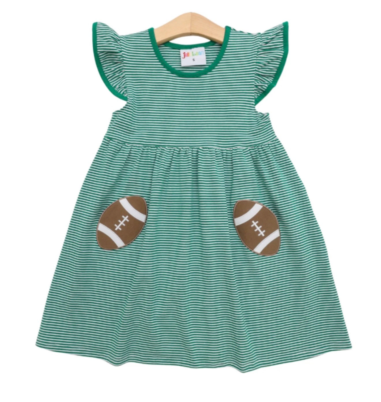 Let’s Cheer Football Green Stripe Girls Pocket Dress