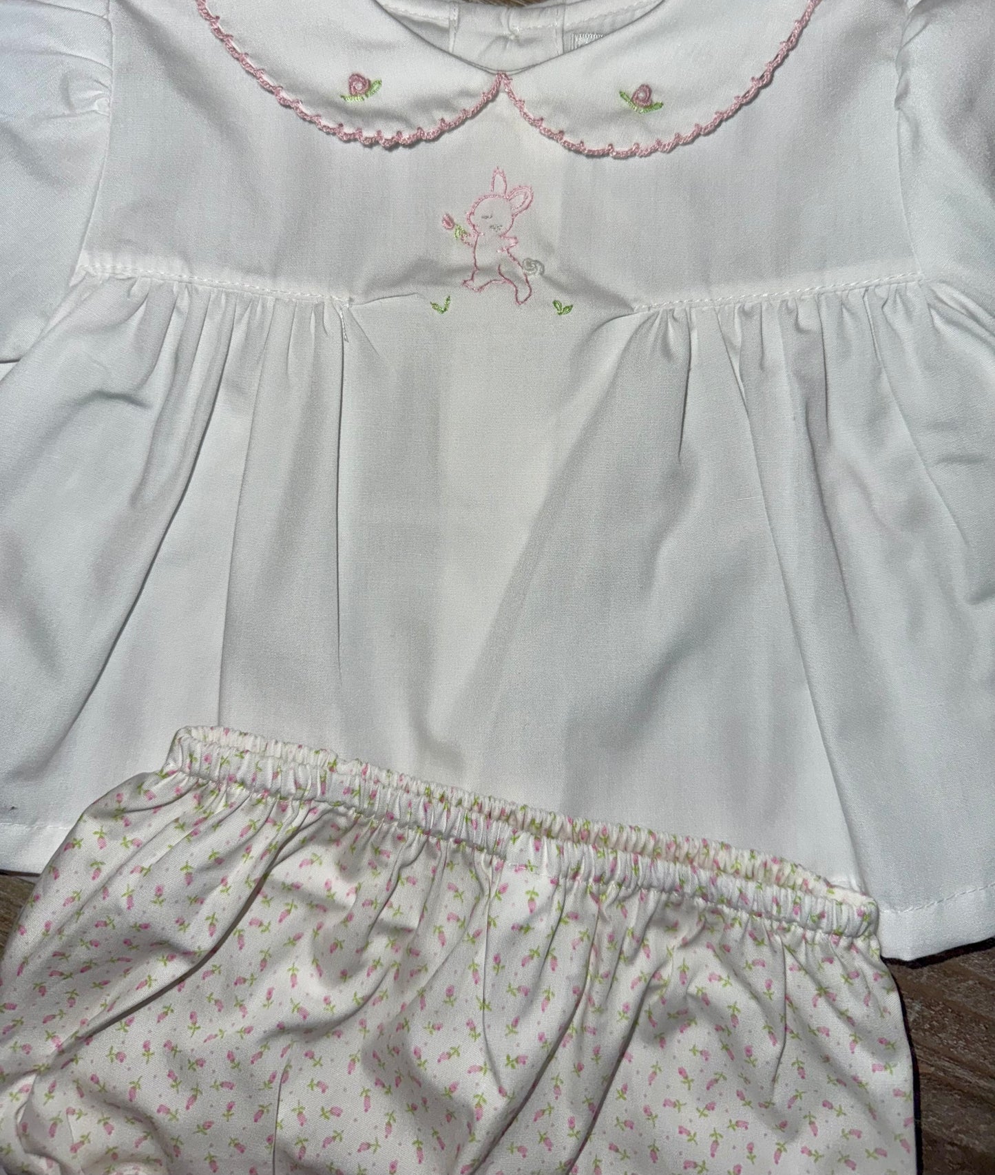 Bunny Stitched Girls Bloomer Set with Bonnet