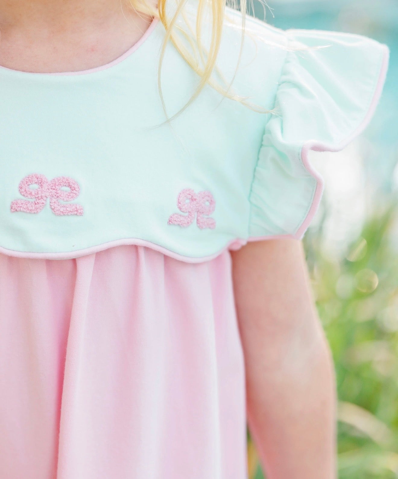 French Knot Bow Scallop Girls Dress
