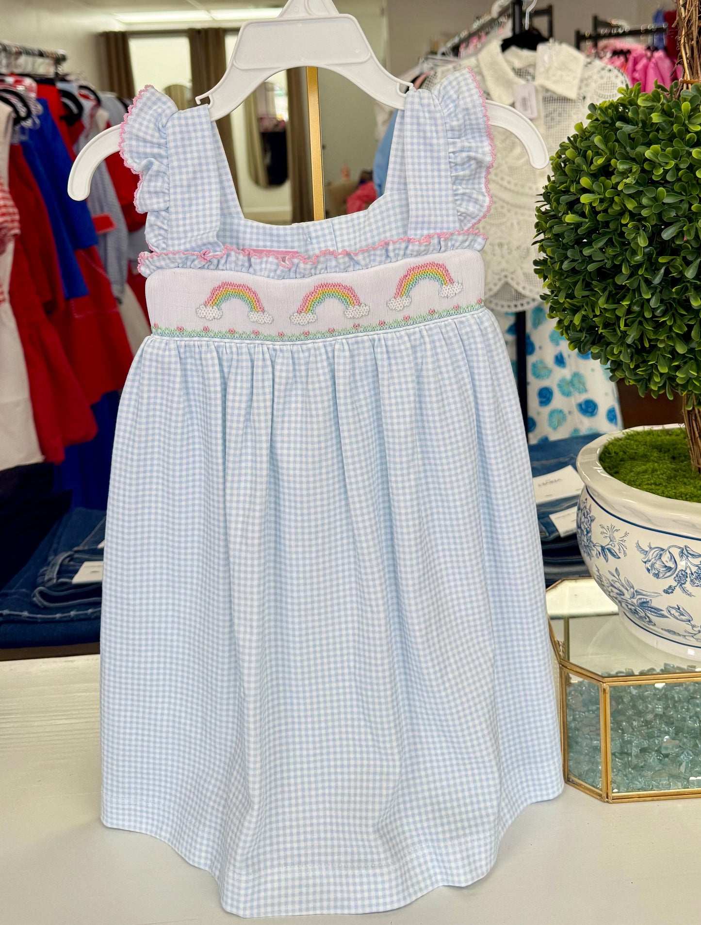 Rainbow Gingham Knit Girls Dress