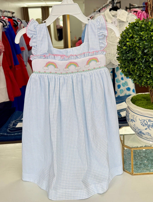 Rainbow Gingham Knit Girls Dress