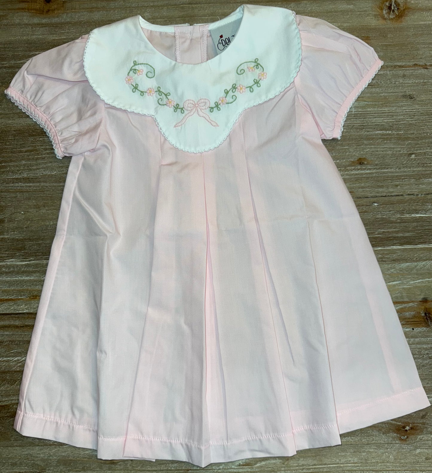 Pink Shadow Bow Embroidered Pleat Girls Dress